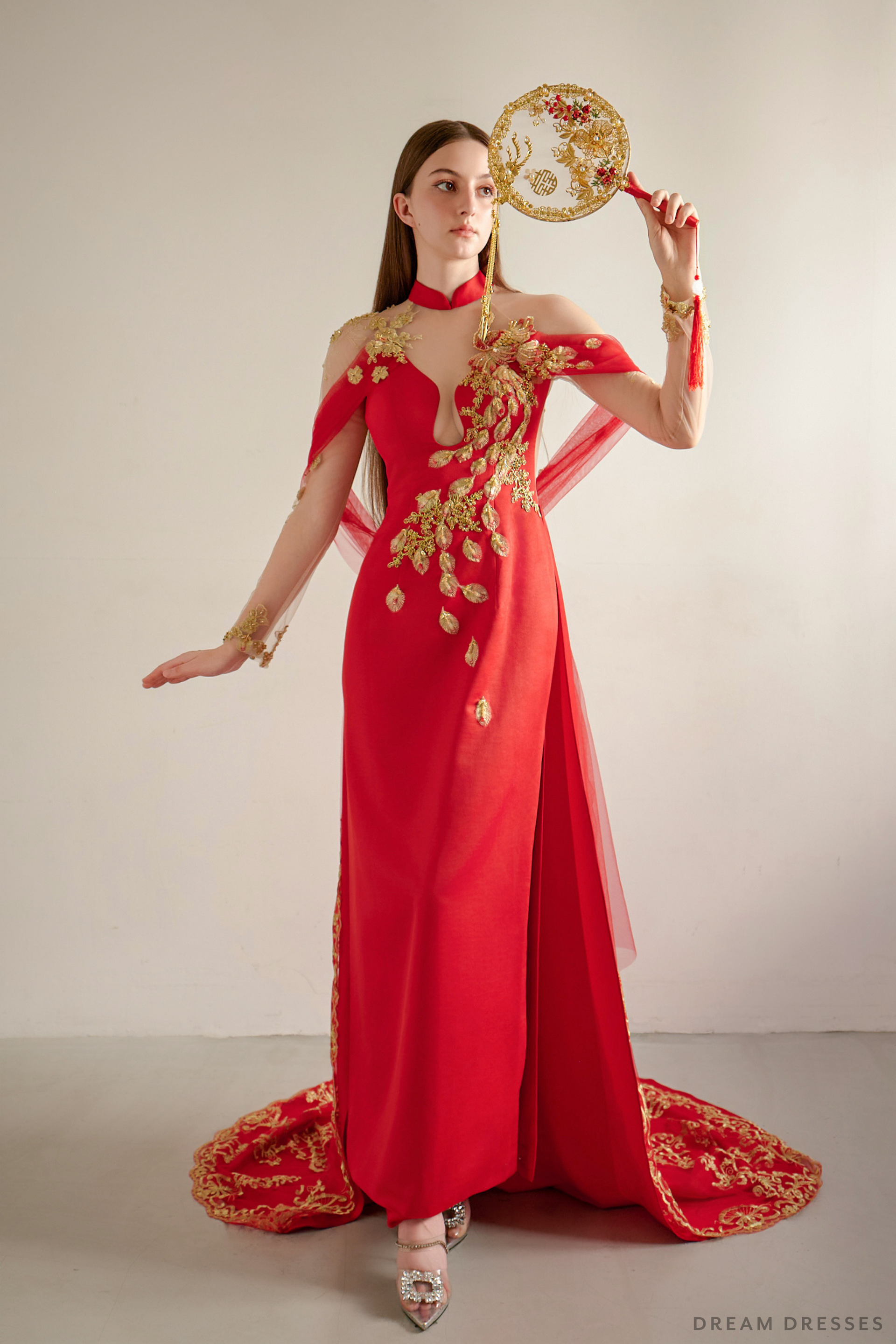 Red and Gold Wedding Qipao| Modern Bridal Qipao with Phoenix (#LILI) - Dream Dresses by P.M.N.