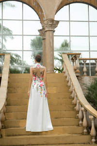 White Bridal Ao Dai | Modern Vietnamese Bridal Dress with Floral Lace (#AURELINA) - Dream Dresses by P.M.N.