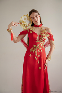 Red and Gold Wedding Qipao| Modern Bridal Qipao with Phoenix (#LILI) - Dream Dresses by P.M.N.