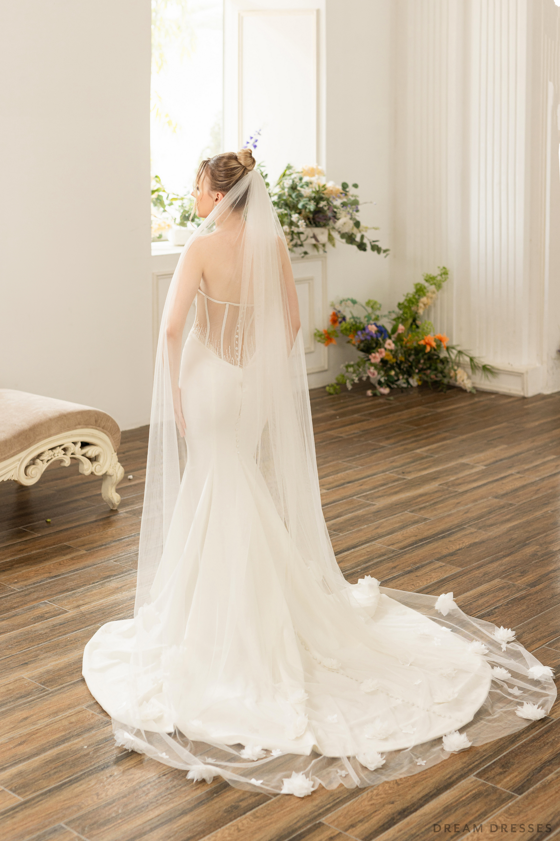 Cathedral Bridal Veil With 3D Flowers (#AMIE) - Dream Dresses by P.M.N.