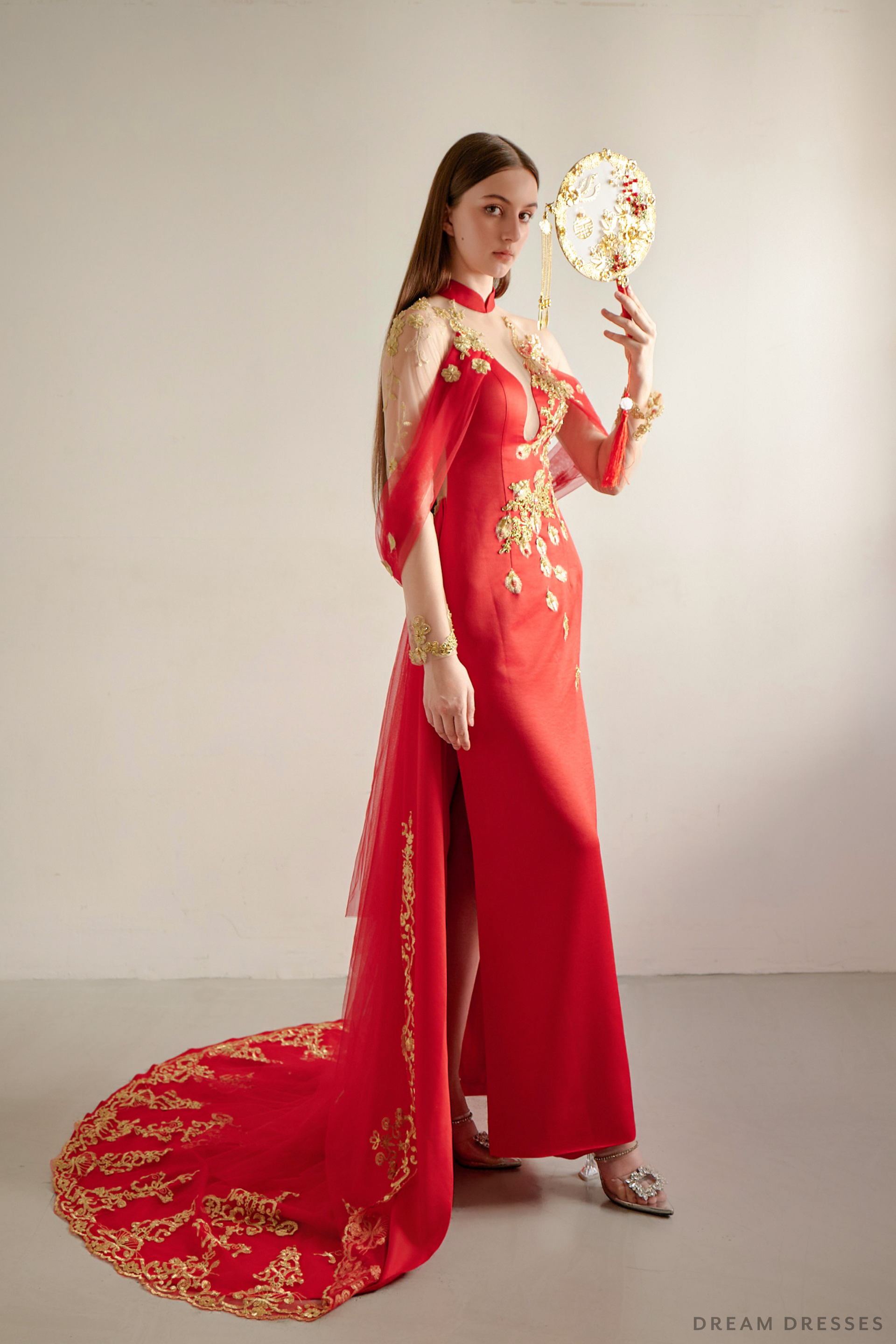 Red and Gold Wedding Qipao| Modern Bridal Qipao with Phoenix (#LILI) - Dream Dresses by P.M.N.