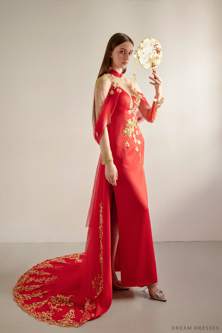 Red and Gold Wedding Qipao| Modern Bridal Qipao with Phoenix (#LILI) - Dream Dresses by P.M.N.