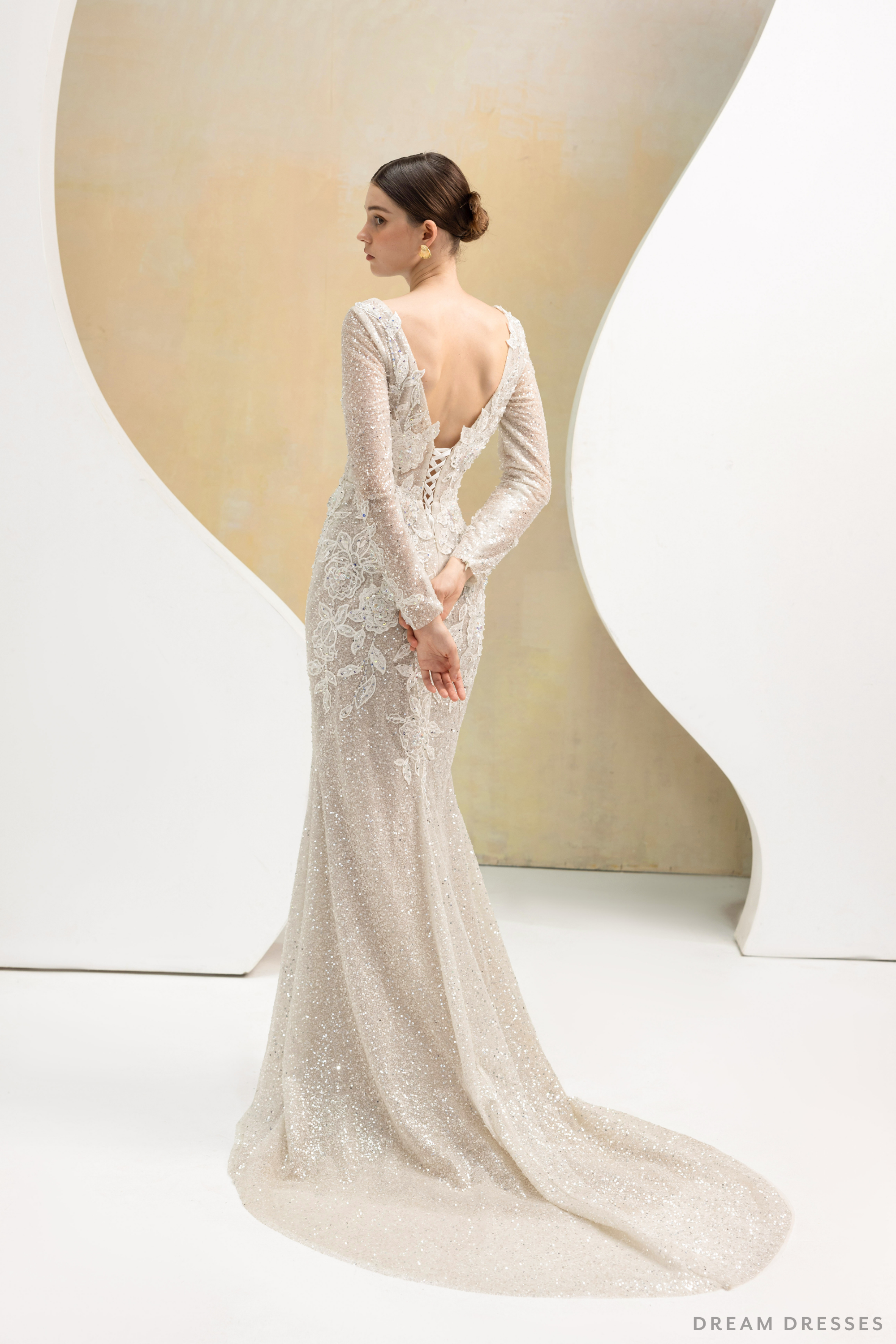 Fit and Flare Bridal Dress with Floral Lace (#JULES)