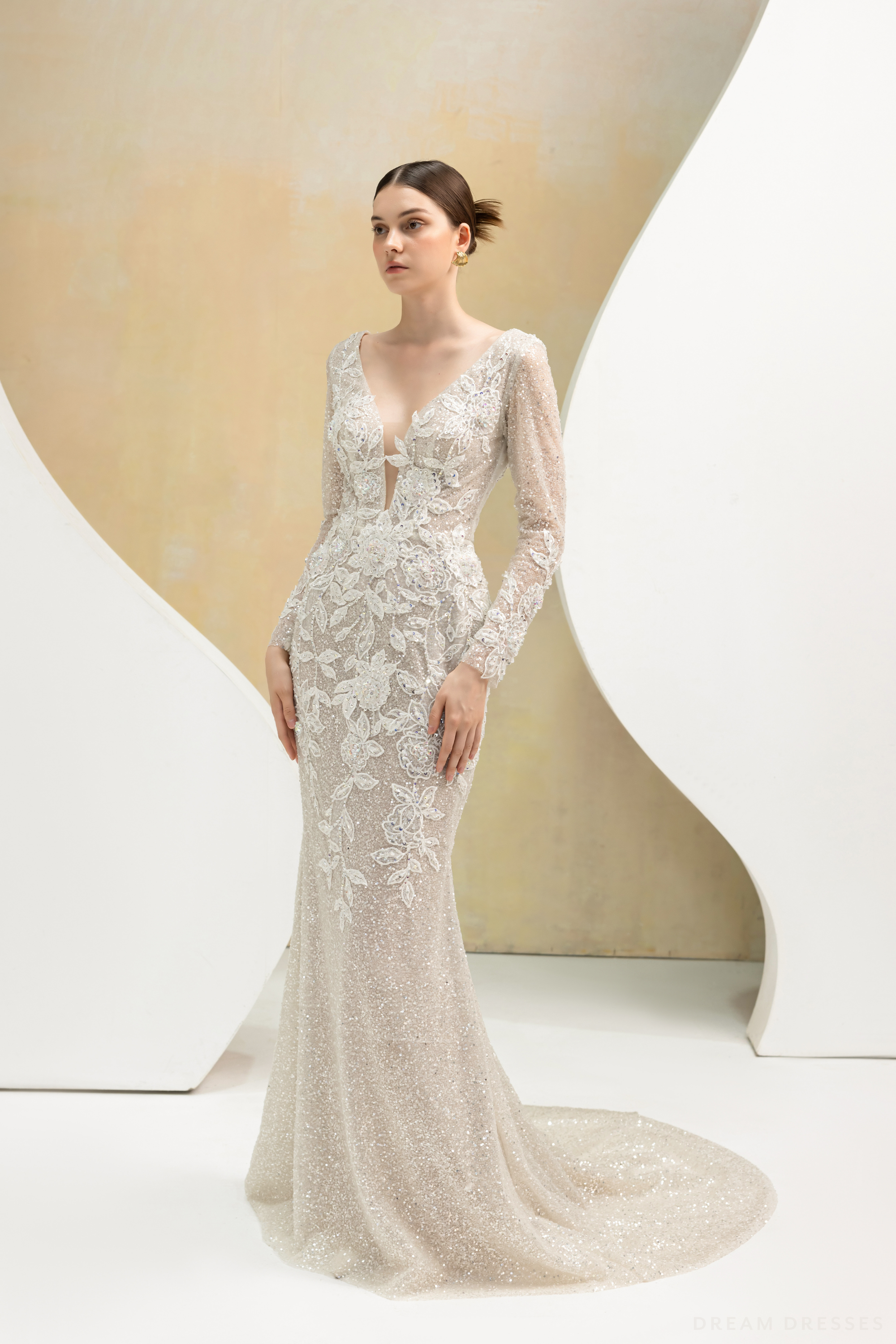 Fit and Flare Bridal Dress with Floral Lace (#JULES)
