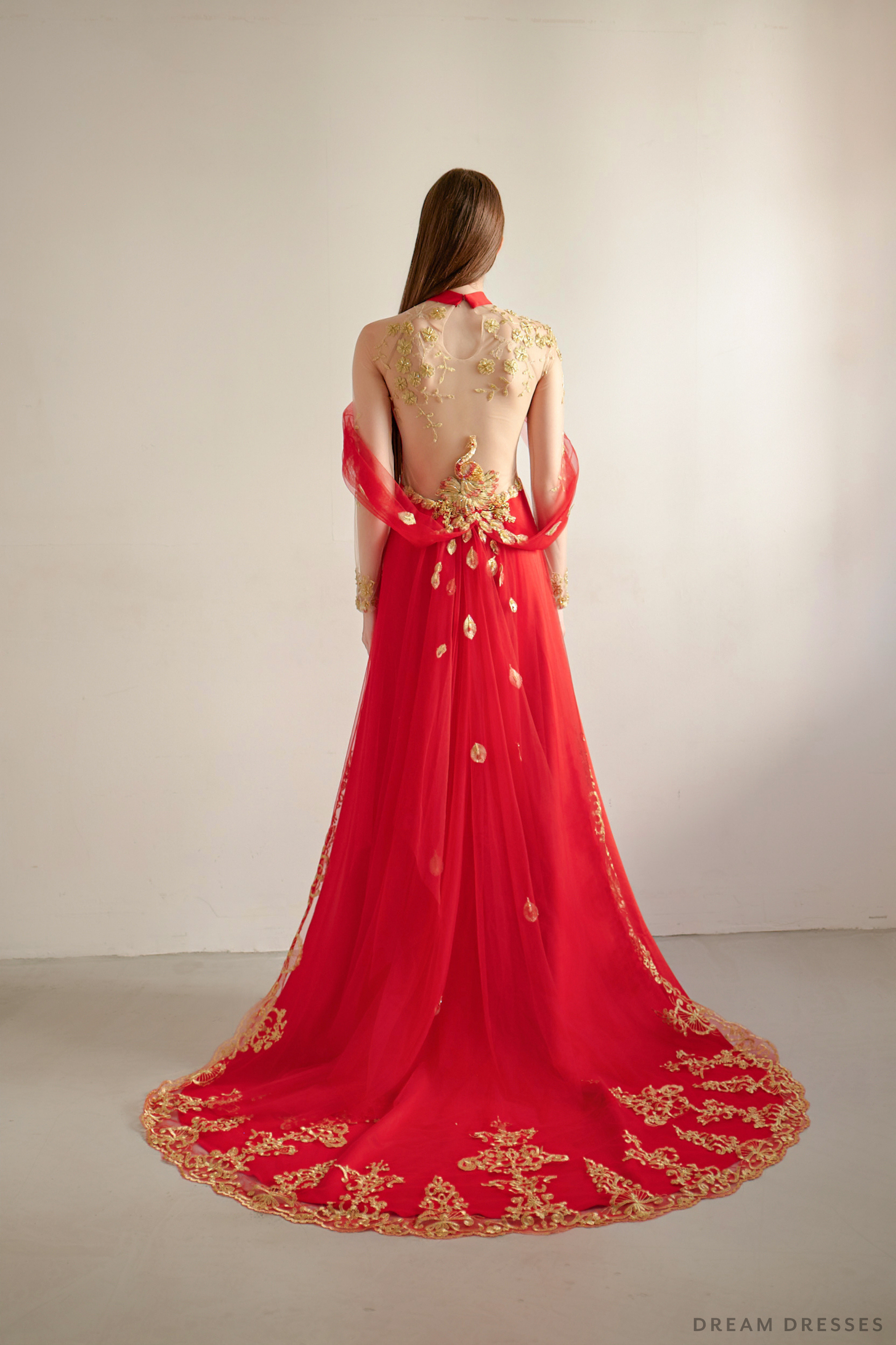 Red and Gold Wedding Qipao| Modern Bridal Qipao with Phoenix (#LILI) - Dream Dresses by P.M.N.