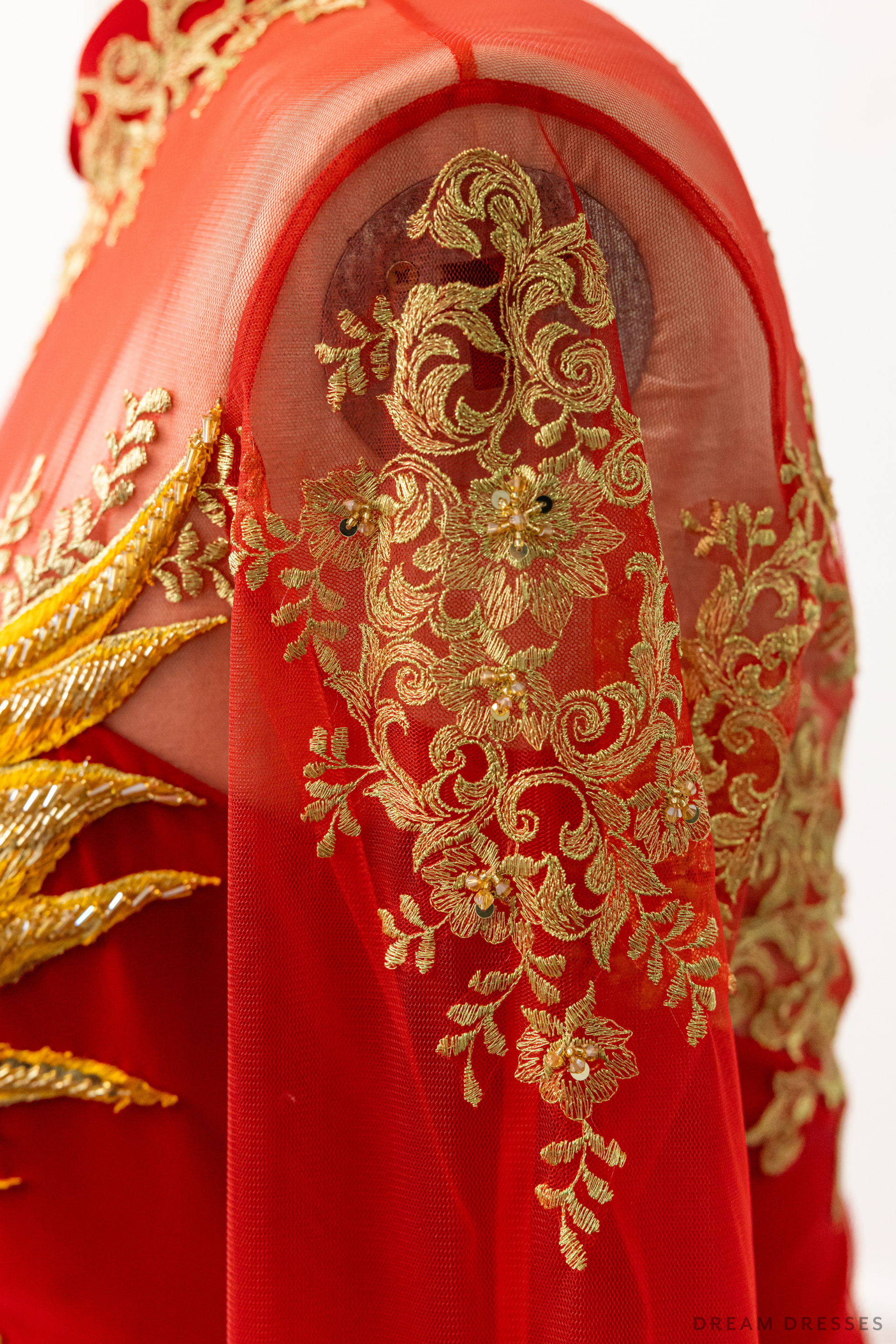 Red Bridal Ao Dai | Vietnamese Modern Bridal Dress with Phoenix Embroidery (#LYS) - Dream Dresses by P.M.N.