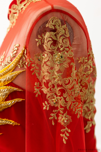Red Bridal Ao Dai | Vietnamese Modern Bridal Dress with Phoenix Embroidery (#LYS) - Dream Dresses by P.M.N.