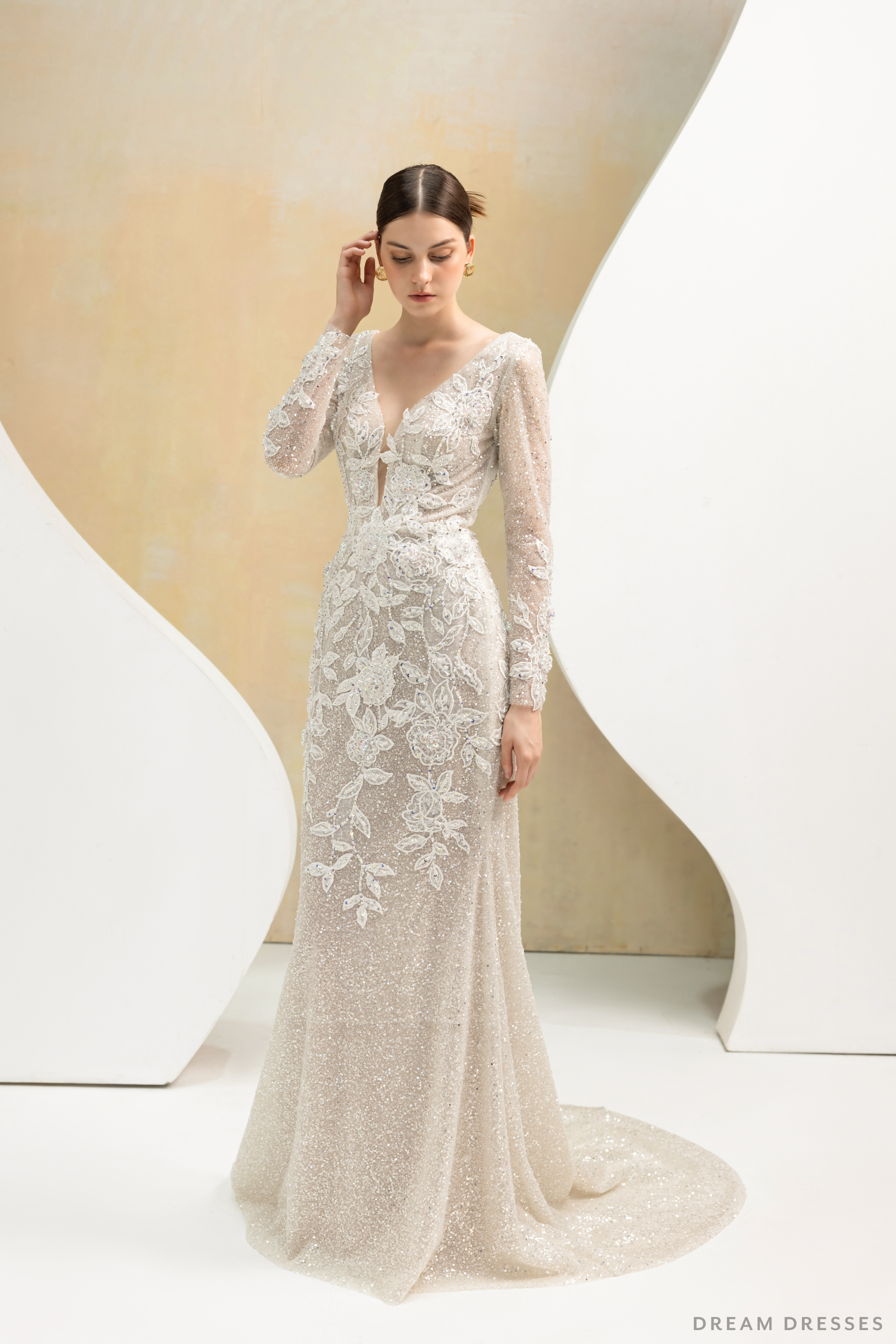 Fit and Flare Bridal Dress with Floral Lace (#JULES)