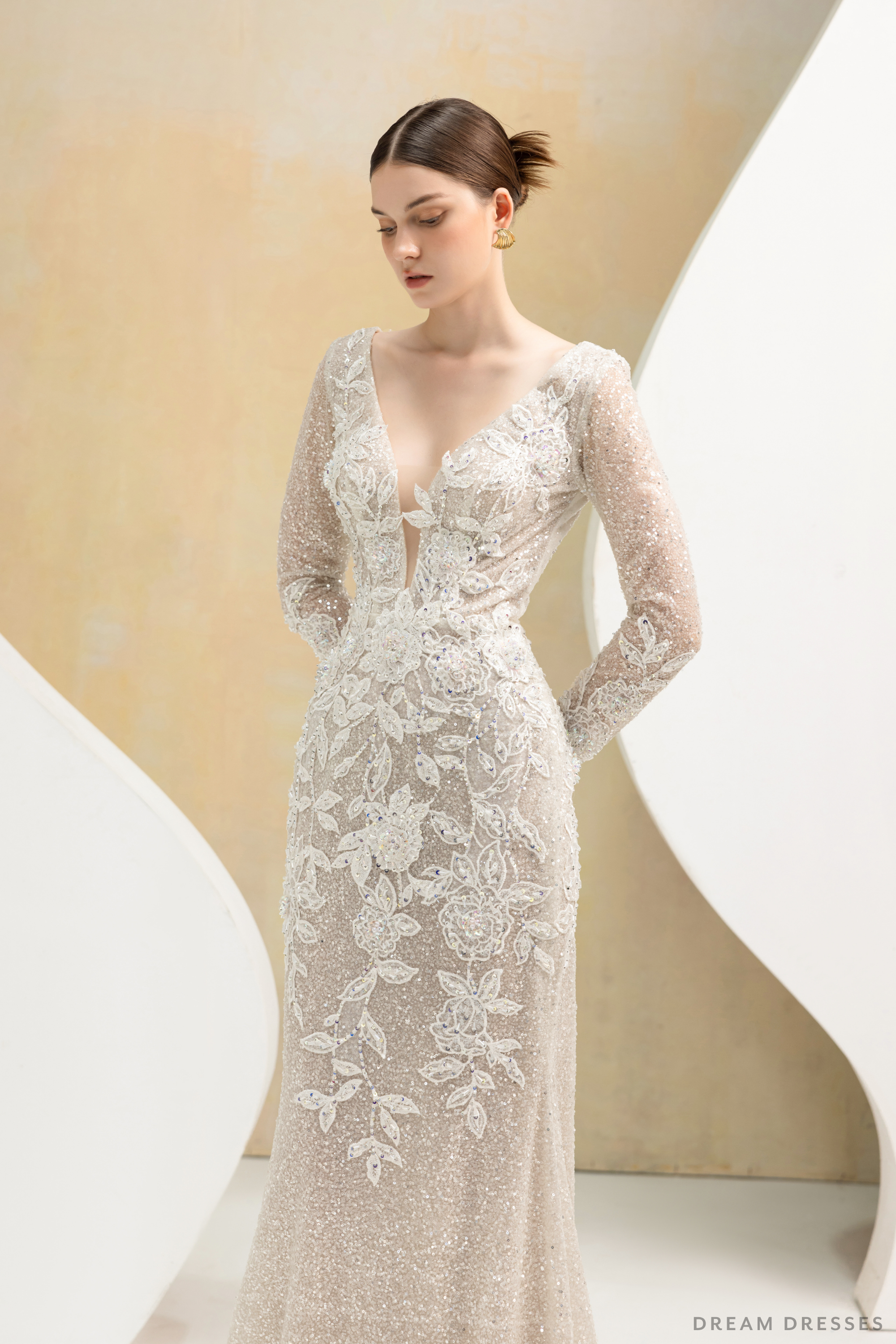 Fit and Flare Bridal Dress with Floral Lace (#JULES)