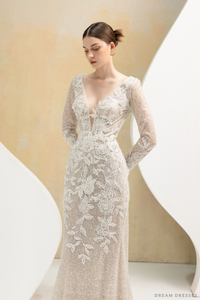 Fit and Flare Bridal Dress with Floral Lace (#JULES) - Dream Dresses by P.M.N.