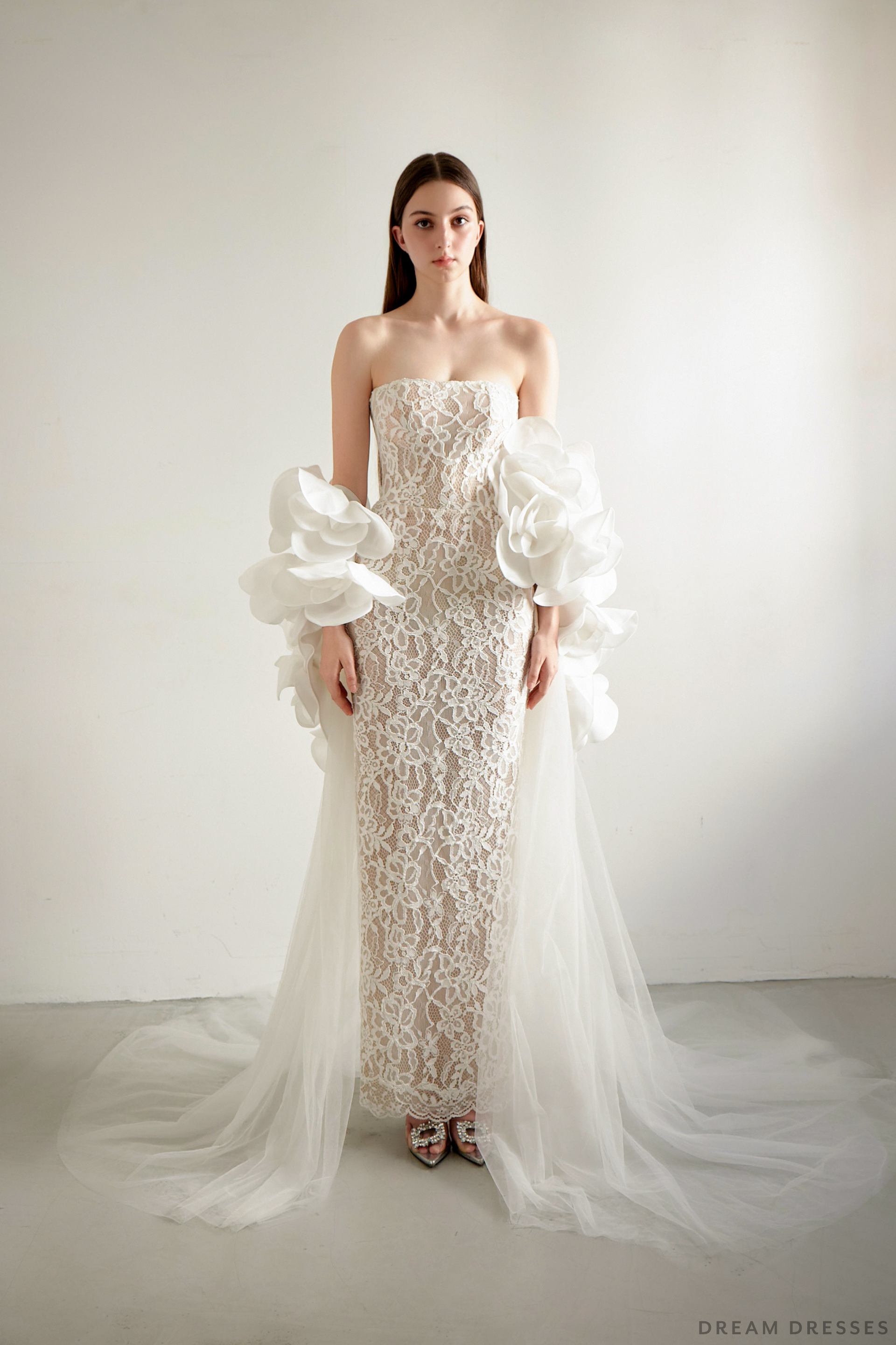 Haute Couture Wedding Cape with Flowers (#ORALIE) - Dream Dresses by P.M.N.