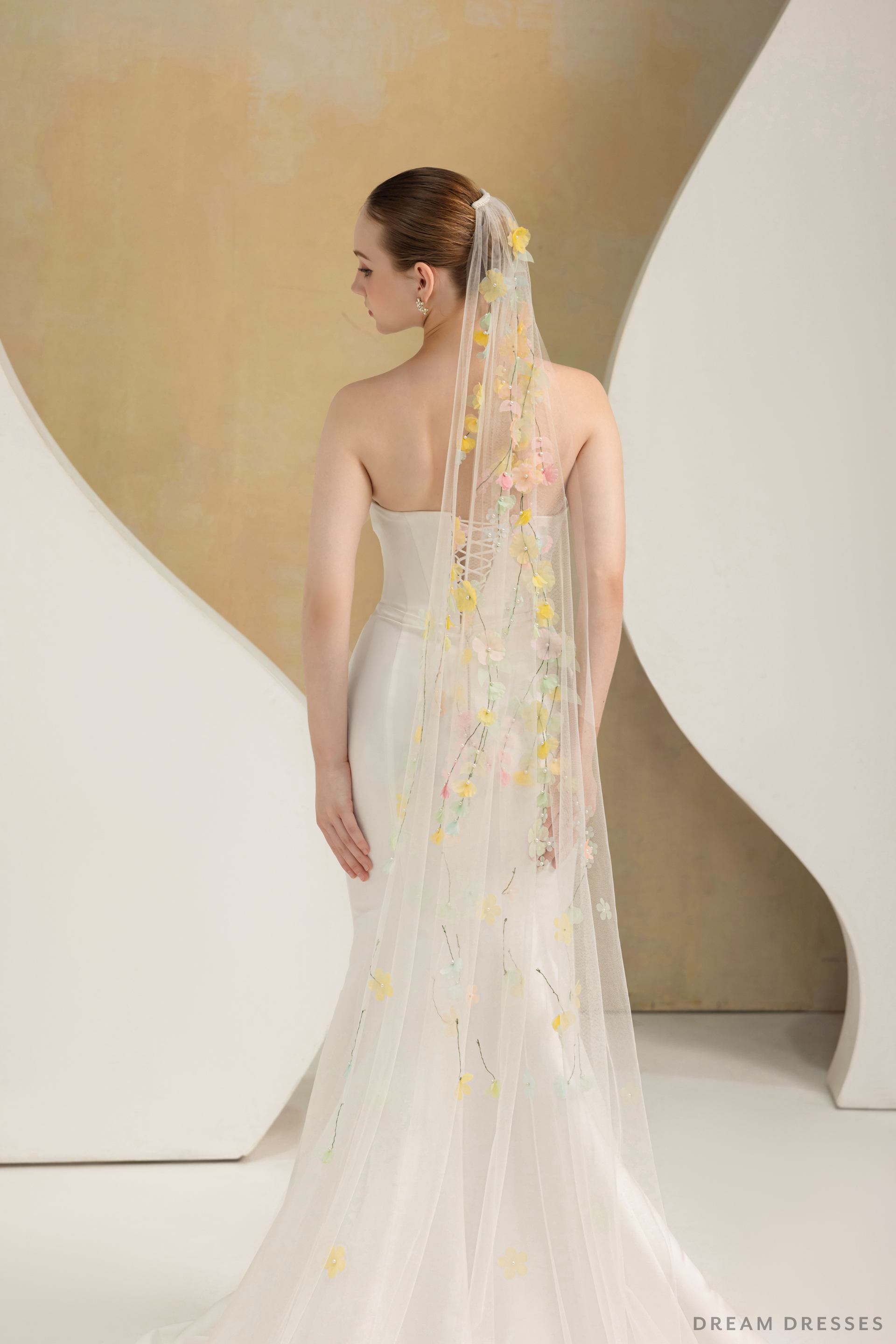 Chapel Veil with 3D Flowers (#MALENA) - Dream Dresses by P.M.N.