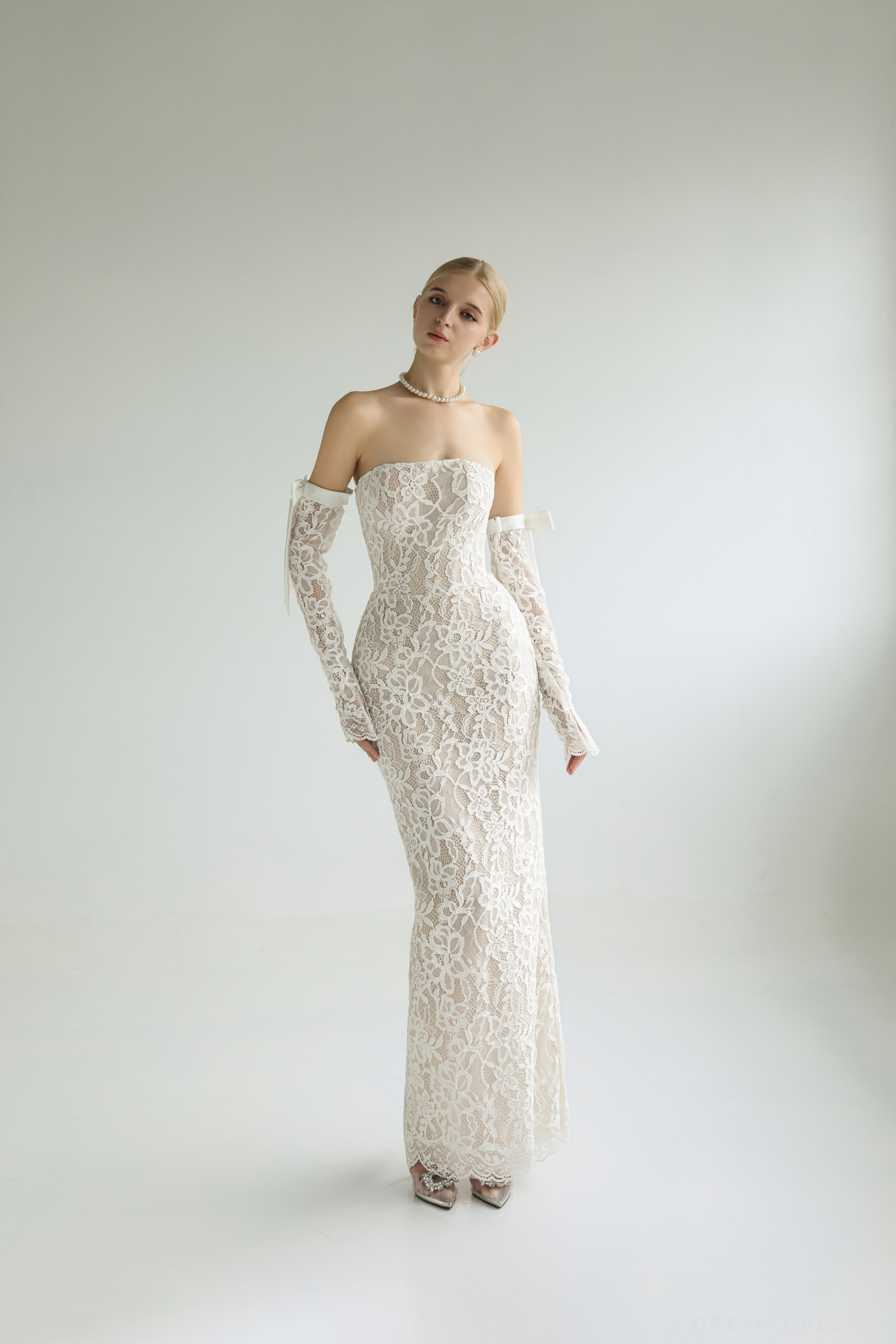 Strapless Lace Wedding Dress with Detachable Sleeves (#MERITA) - Dream Dresses by P.M.N.