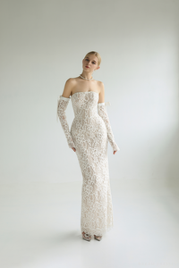 Strapless Lace Wedding Dress with Detachable Sleeves (#MERITA) - Dream Dresses by P.M.N.