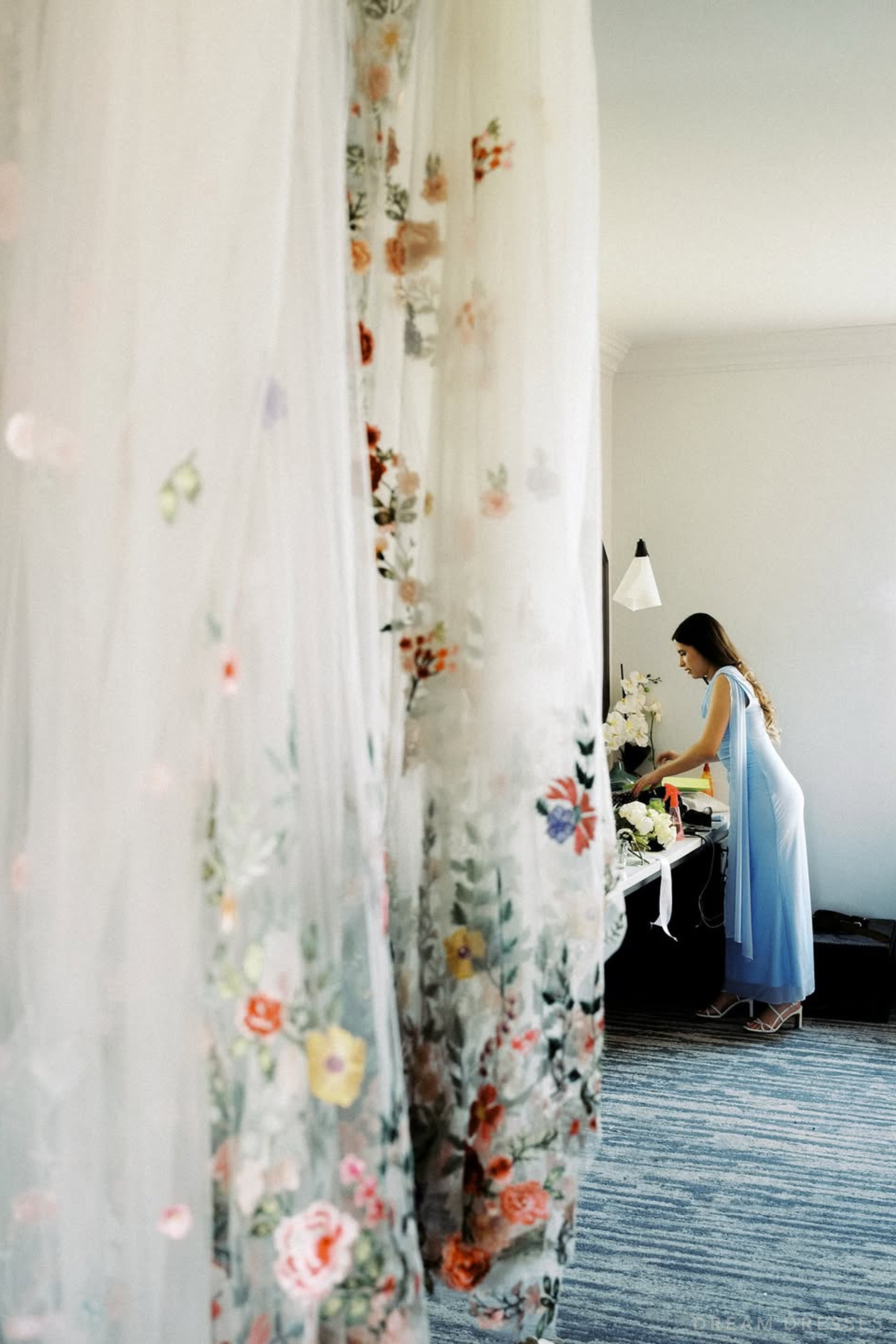 Drop Veil with Colorful Floral Lace (#EMMA) - Dream Dresses by P.M.N.