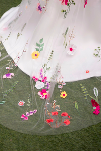 One Tier Colorful Floral Veil (#FLORAL) - Dream Dresses by P.M.N.
