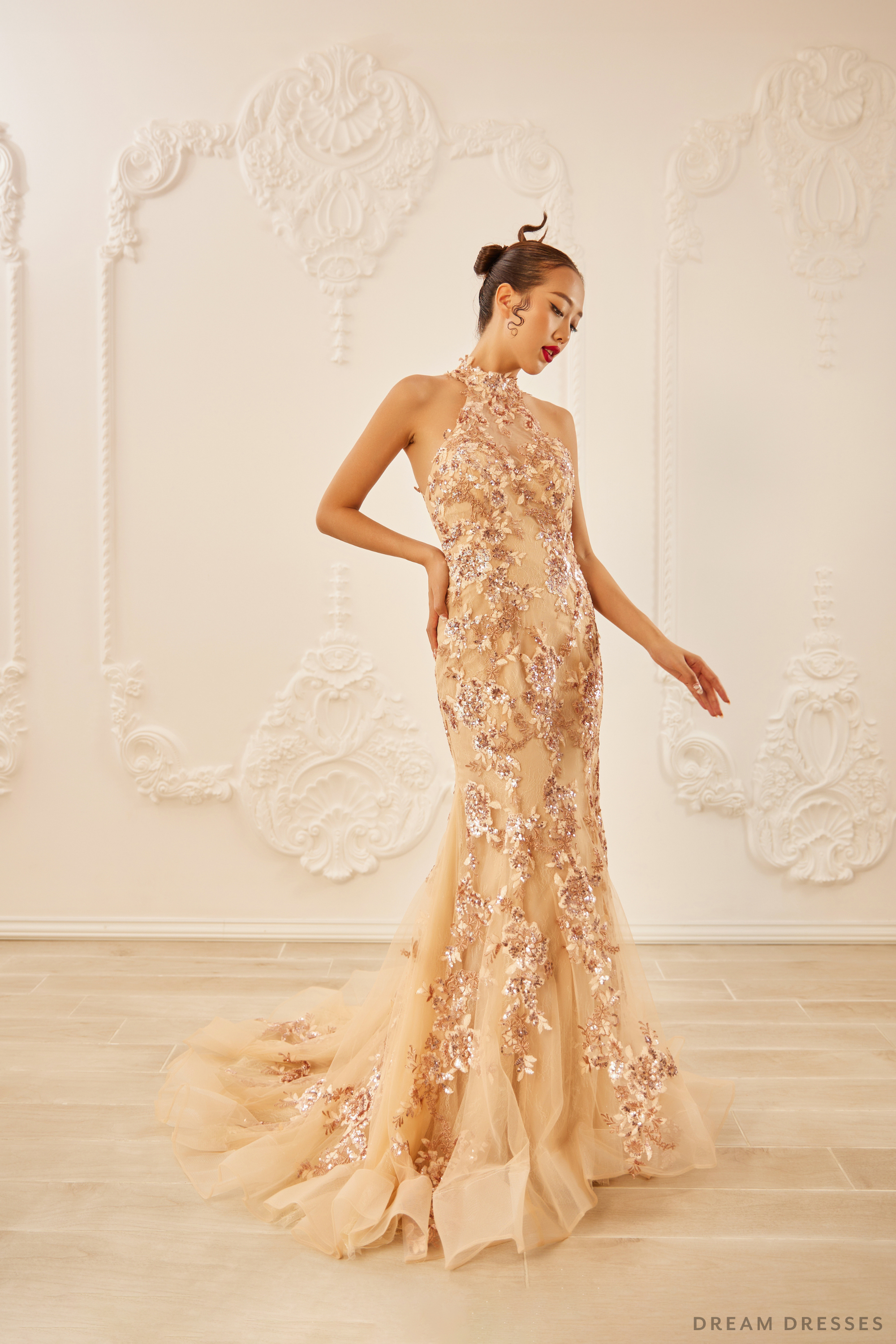 Champagne Bridal Cheongsam | Couture Lace Modern Cheongsam (#JENA)