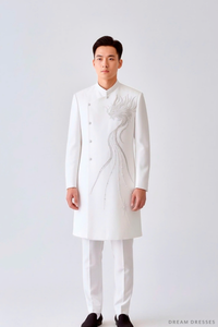 White Groom Ao Dai Jacket with Dragon Embroidery | Vietnamese Ao Dai (#DUNG) - Dream Dresses by P.M.N.