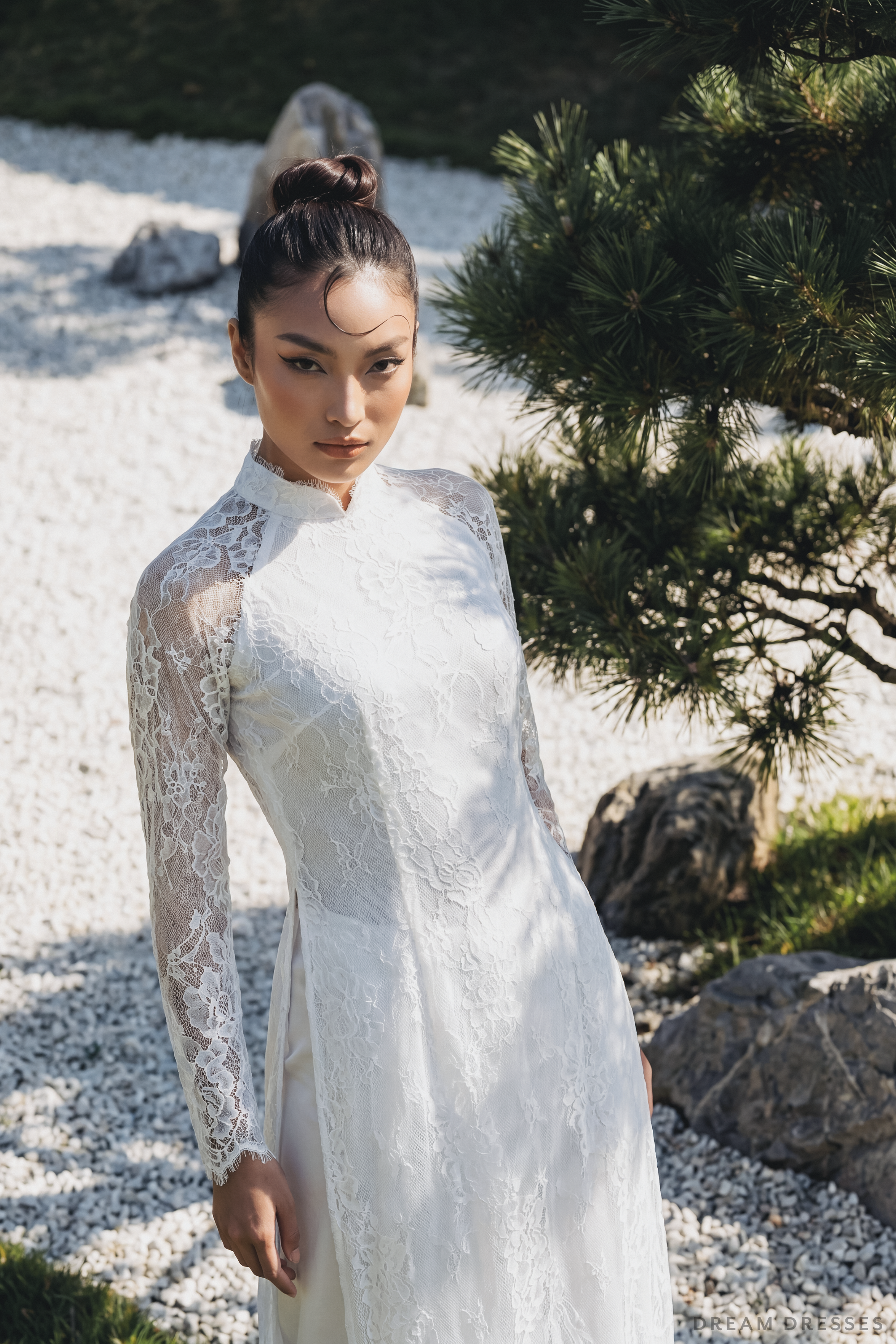 White Bridal Ao Dai | Vietnamese Traditional Bridal Dress with Couture Lace (#NGOC)