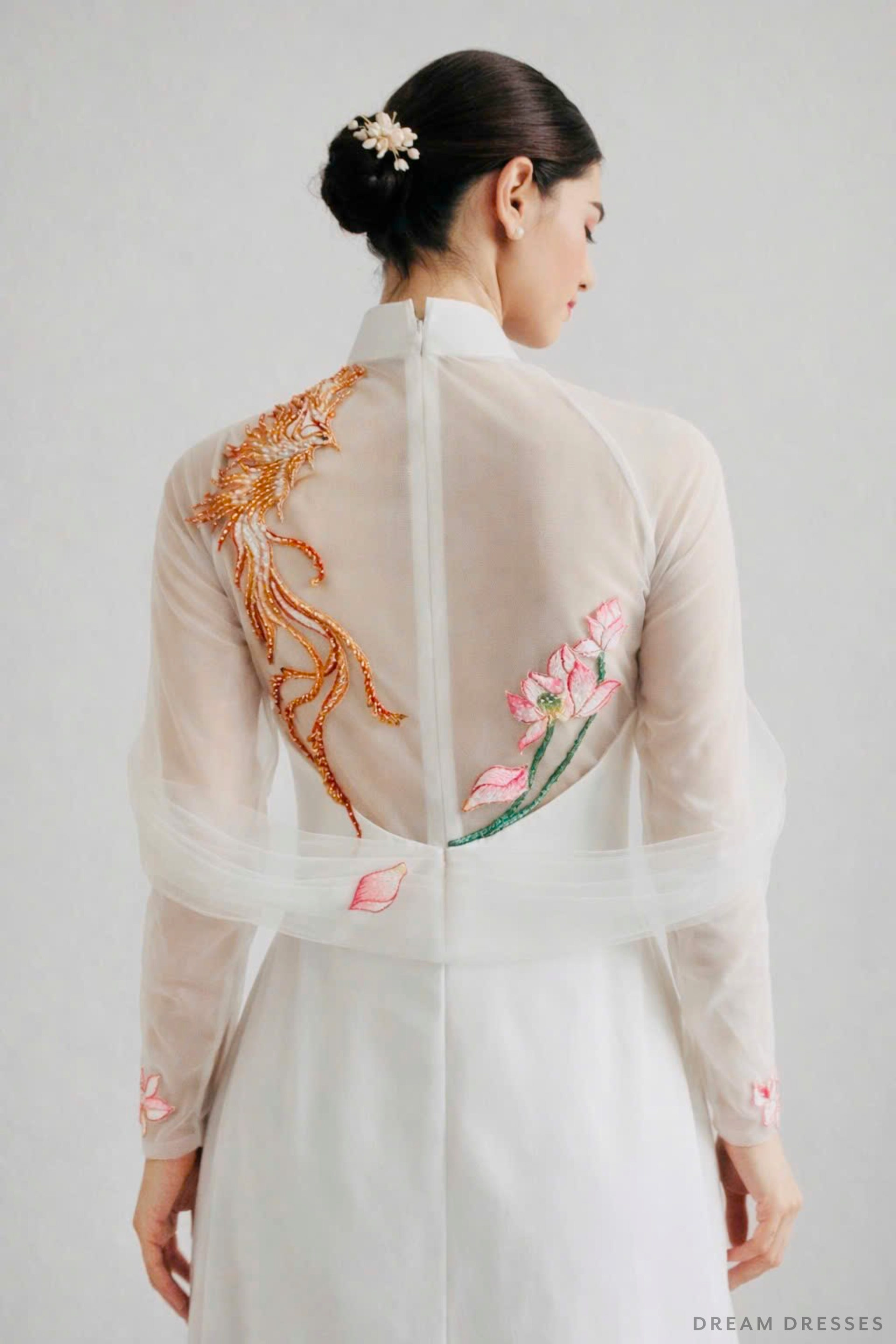 White Bridal Embroidery Ao Dai | Modern Vietnamese Bridal Dress (#REGINYA) - Dream Dresses by P.M.N.