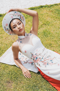 Cheongsam-Inspired Ao Dai | Ivory Silk Ao Dai with Embroidery (#YUE) - Dream Dresses by P.M.N.