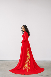 Red Bridal Ao Dai | Vietnamese Traditional Bridal Dress with Phoenix Embroidery (#PING) - Dream Dresses by P.M.N.