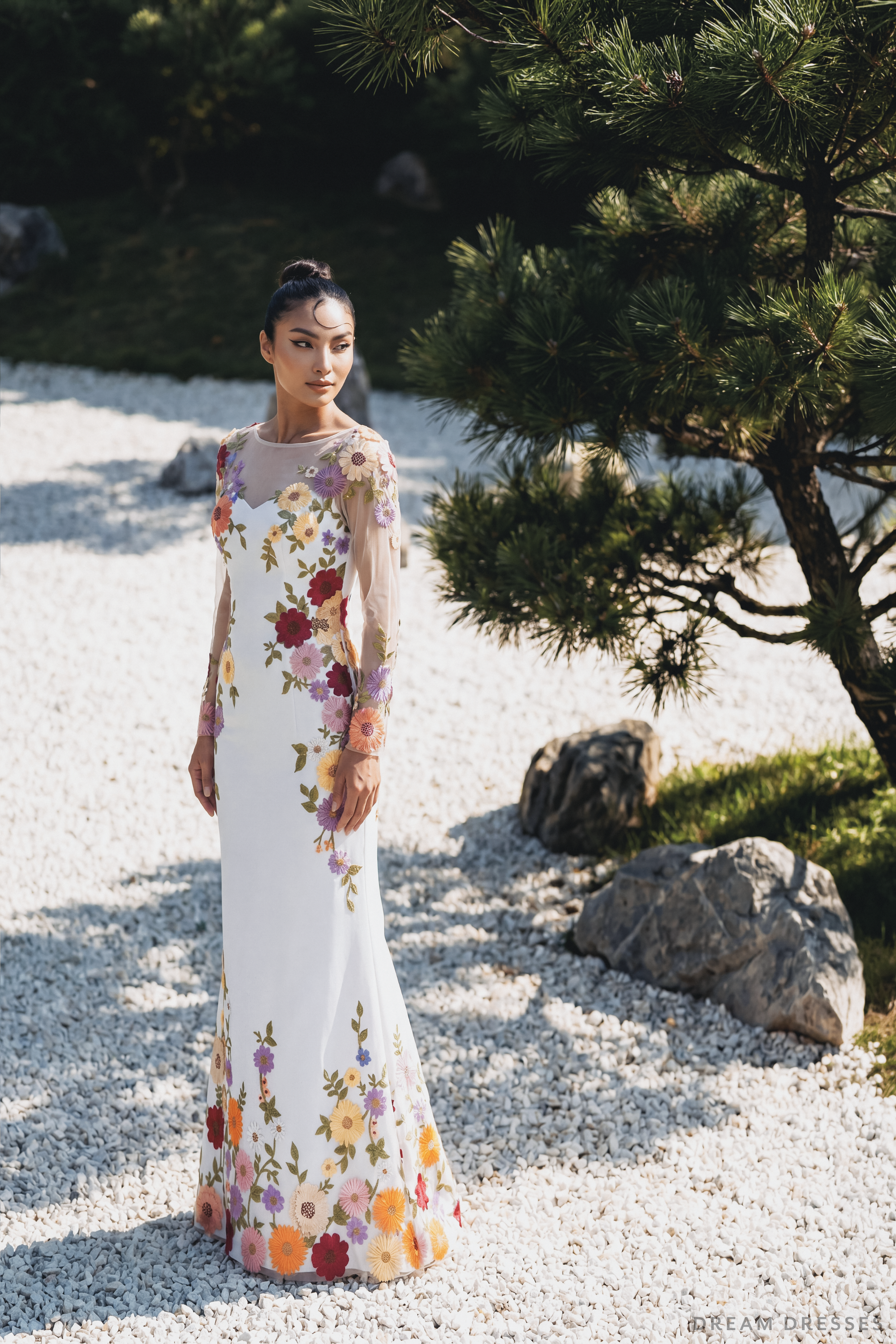 Floral Embroidered Long Sleeve Gown (#YULISA)
