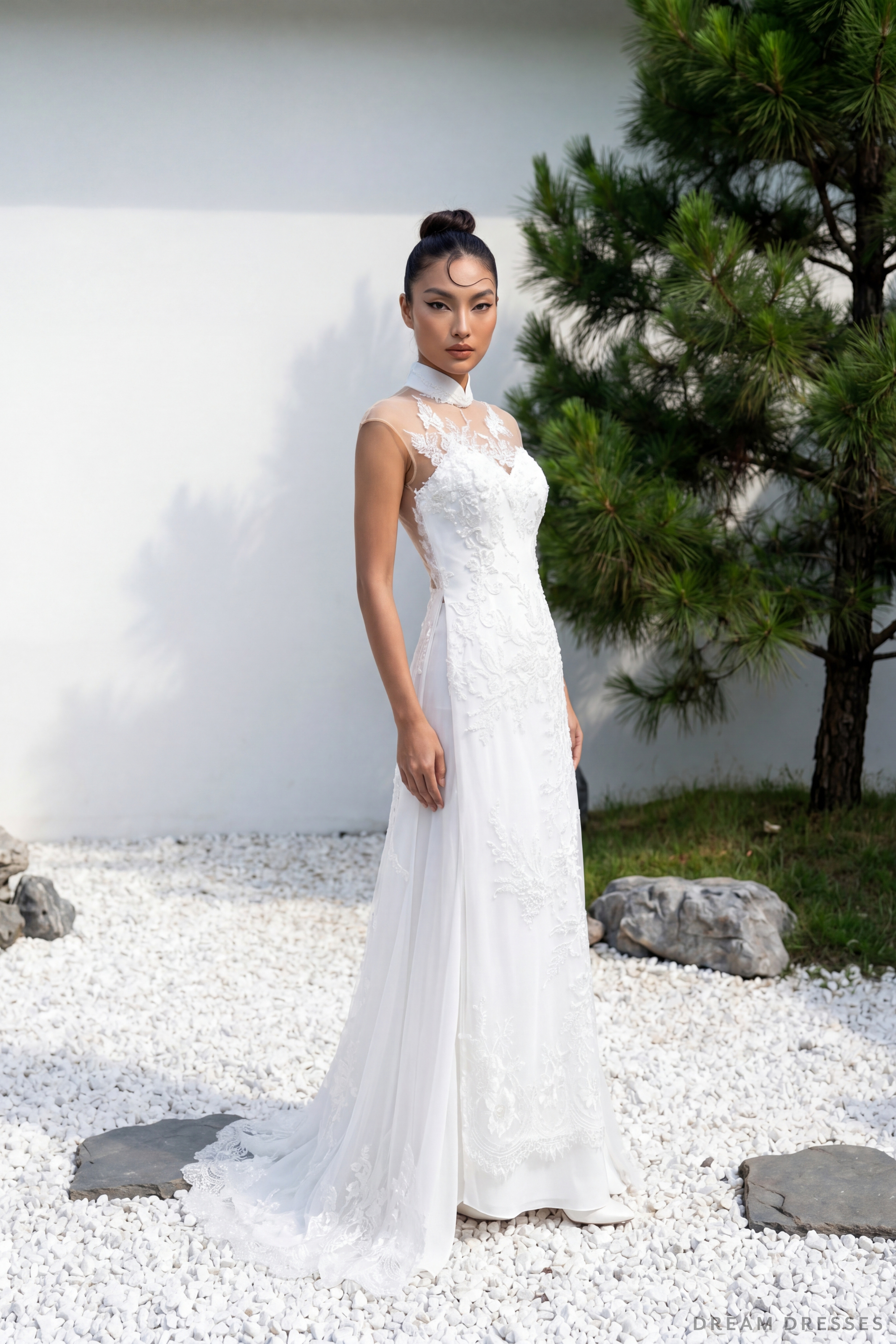 White Bridal Ao Dai | Modern Vietnamese Bridal Dress (#YING) - Dream Dresses by P.M.N.