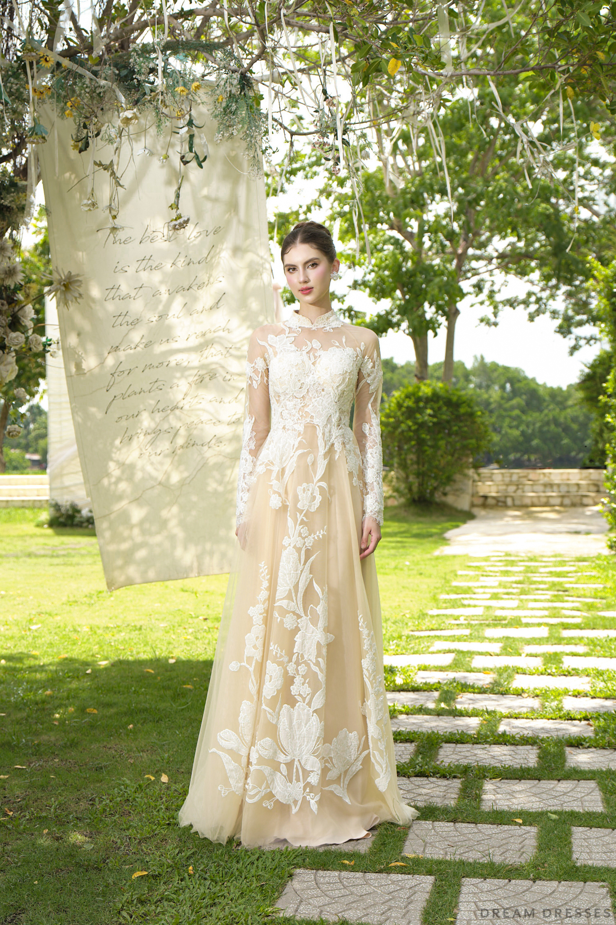 Champagne Bridal Ao Dai | Modern Vietnamese Bridal Dress (#TULIPE)
