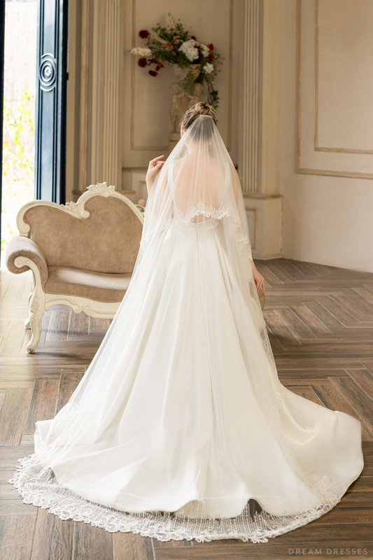 Two Layers Bridal Veil with Sequins Lace (#MALLORIE) - Dream Dresses by P.M.N.