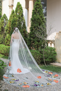 Single Tier Bridal Veil with Flowers (#ALIEAH) - Dream Dresses by P.M.N.