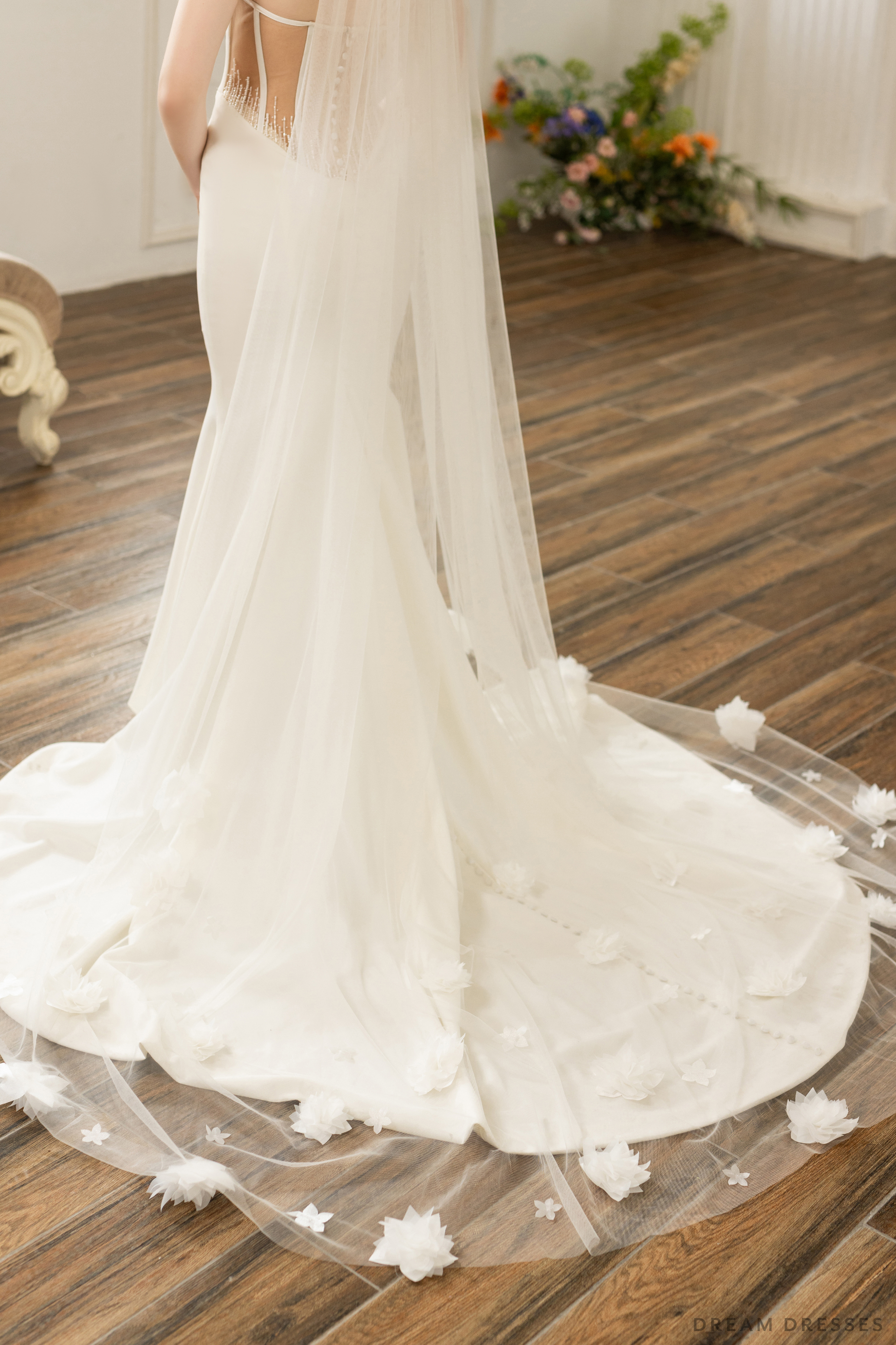 Cathedral Bridal Veil With 3D Flowers (#AMIE) - Dream Dresses by P.M.N.