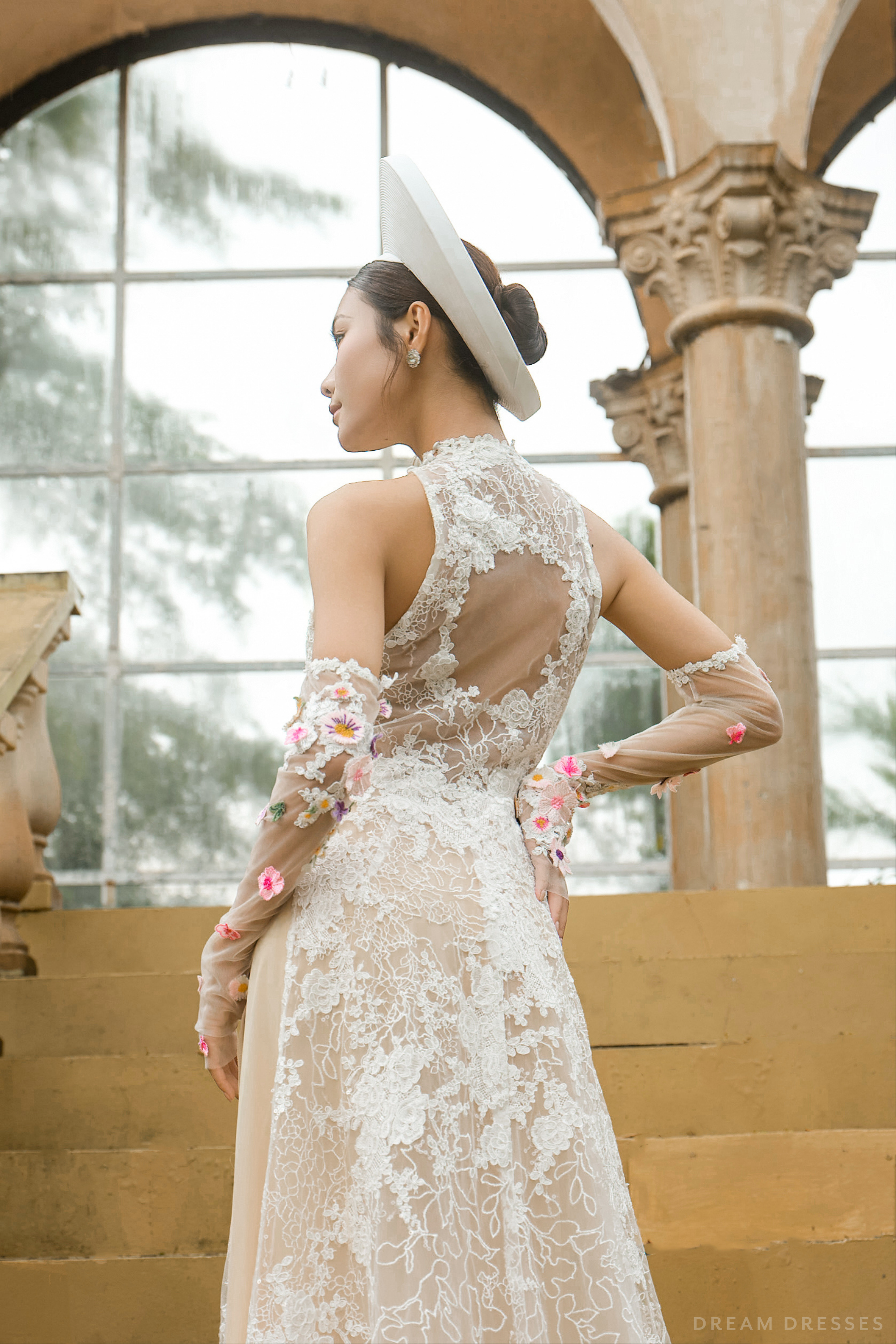 White Bridal Ao Dai | Modern Vietnamese Bridal Dress with Couture Lace (#ROSABELLA)