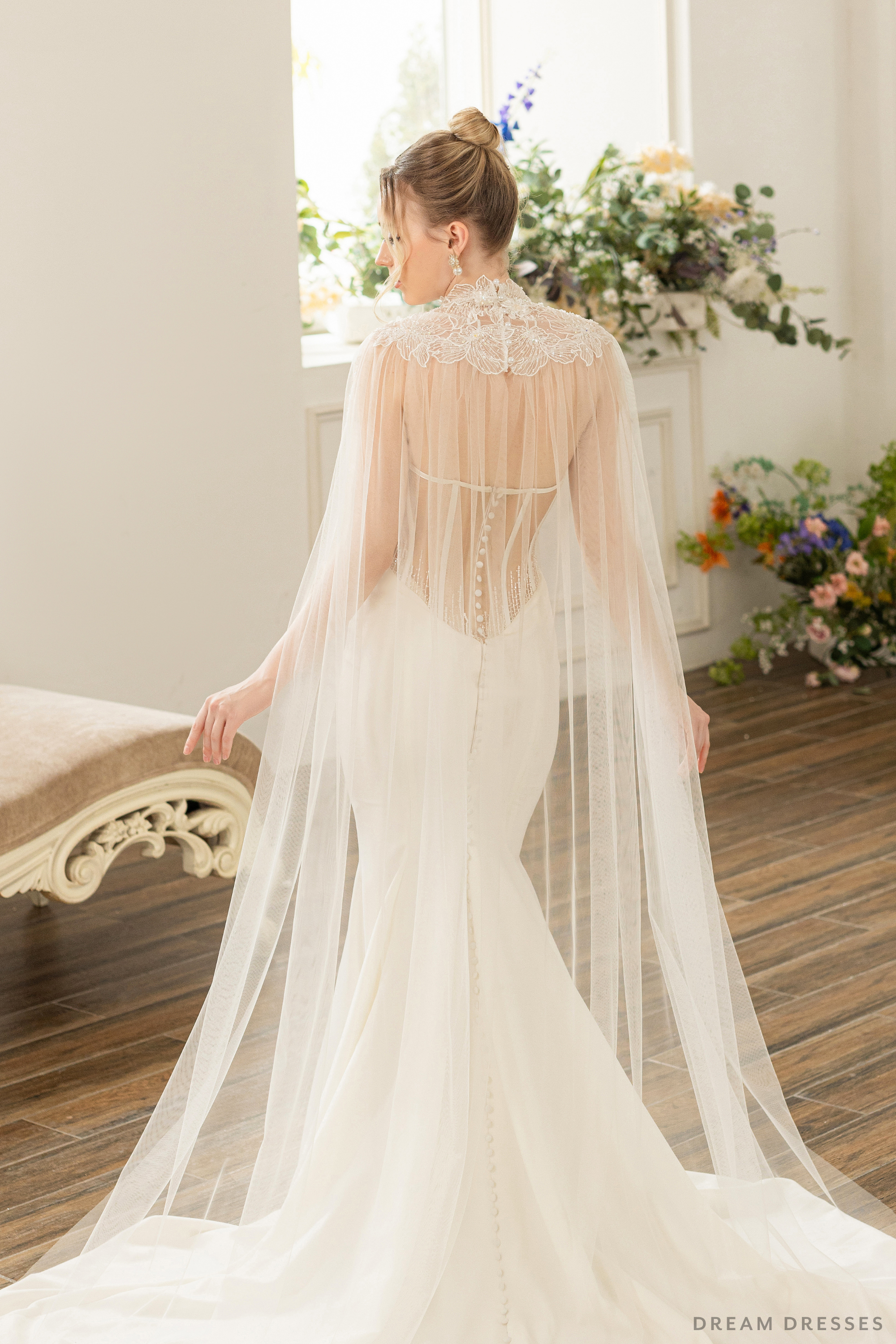 Couture Floral Lace Bridal Cape (#ELOSIA)