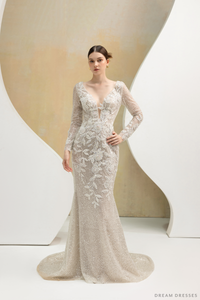 Fit and Flare Bridal Dress with Floral Lace (#JULES) - Dream Dresses by P.M.N.