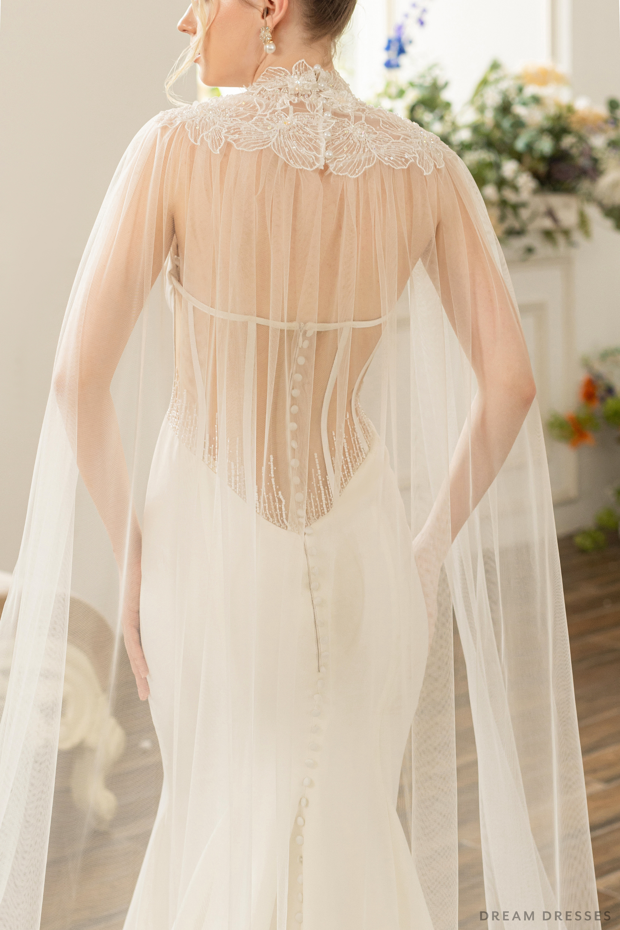 Couture Floral Lace Bridal Cape (#ELOSIA)