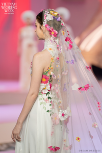 White Bridal Ao Dai | Modern Vietnamese Bridal Dress with Floral Lace (#AURELINA) - Dream Dresses by P.M.N.