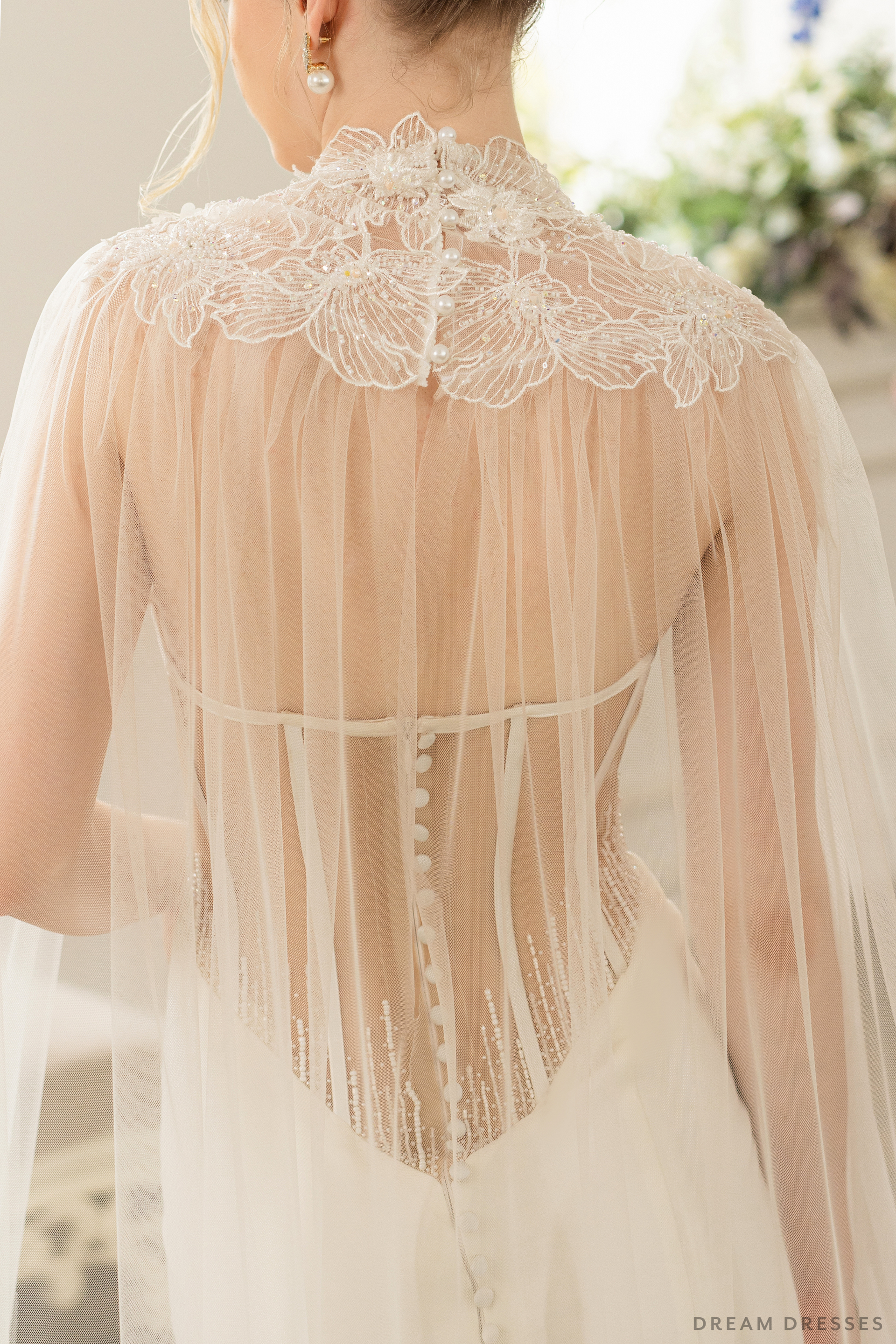 Couture Floral Lace Bridal Cape (#ELOSIA) - Dream Dresses by P.M.N.