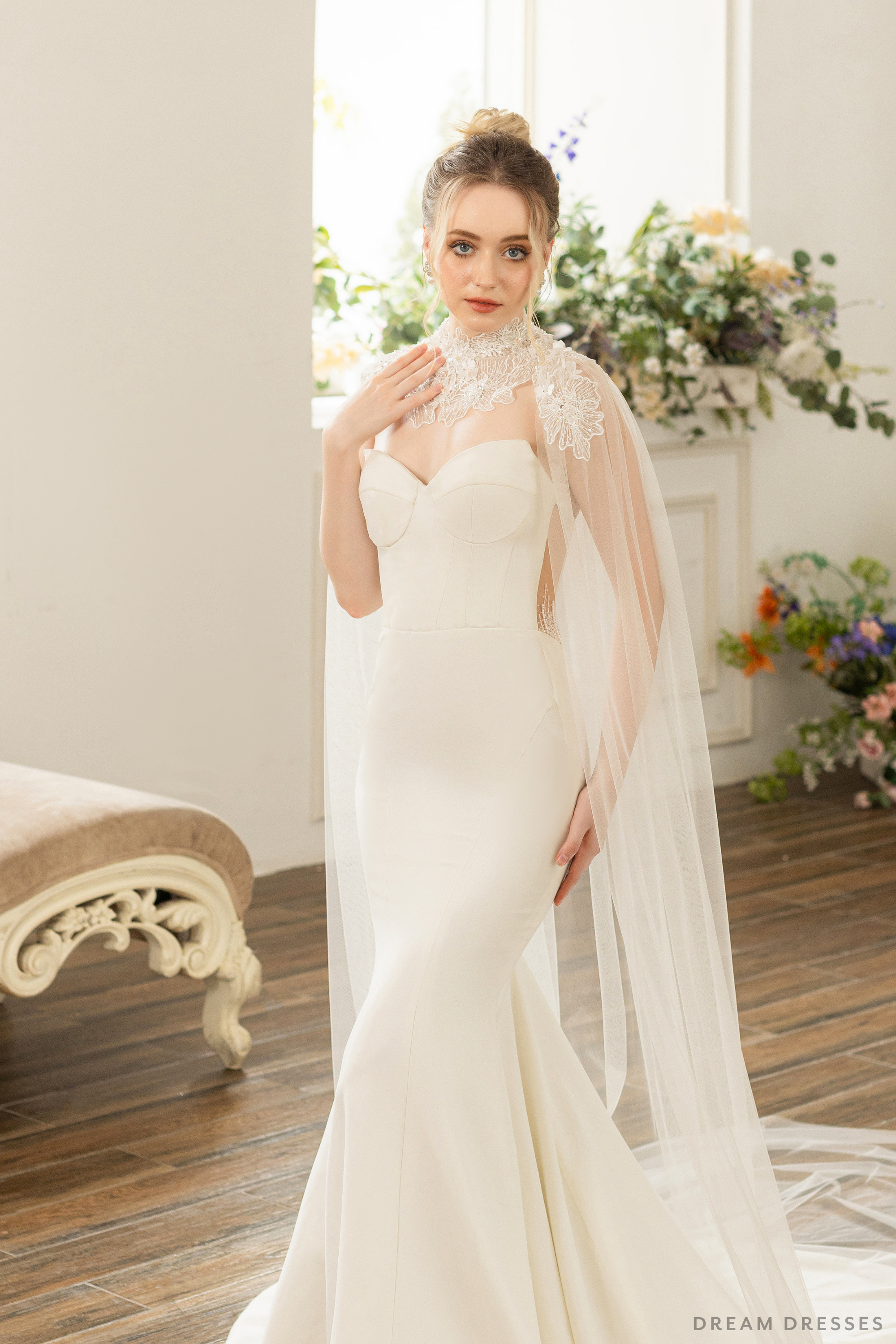 Couture Floral Lace Bridal Cape (#ELOSIA)