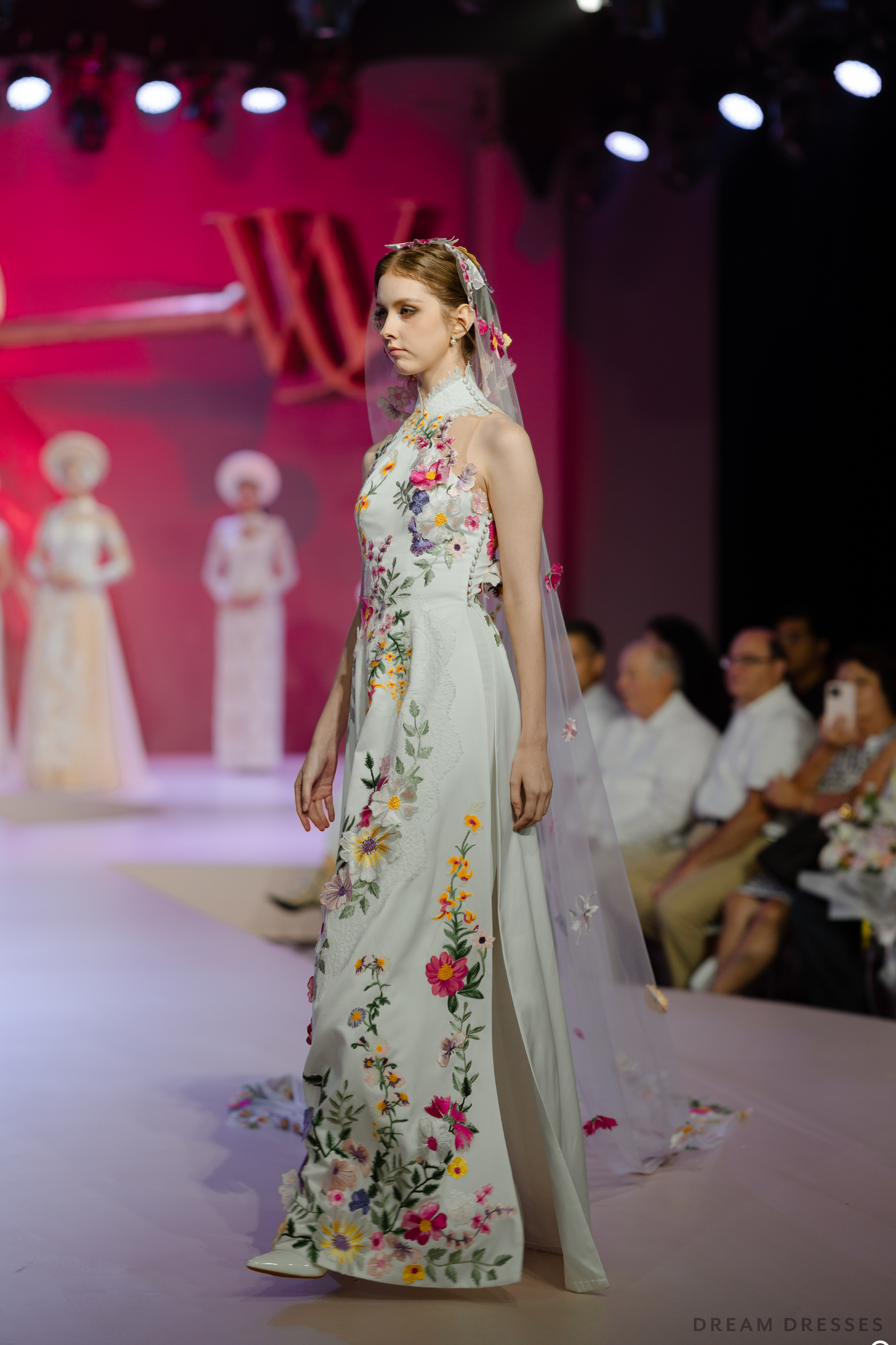 White Bridal Ao Dai | Modern Vietnamese Bridal Dress with Floral Lace (#AURELINA)