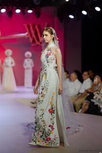 White Bridal Ao Dai | Modern Vietnamese Bridal Dress with Floral Lace (#AURELINA) - Dream Dresses by P.M.N.
