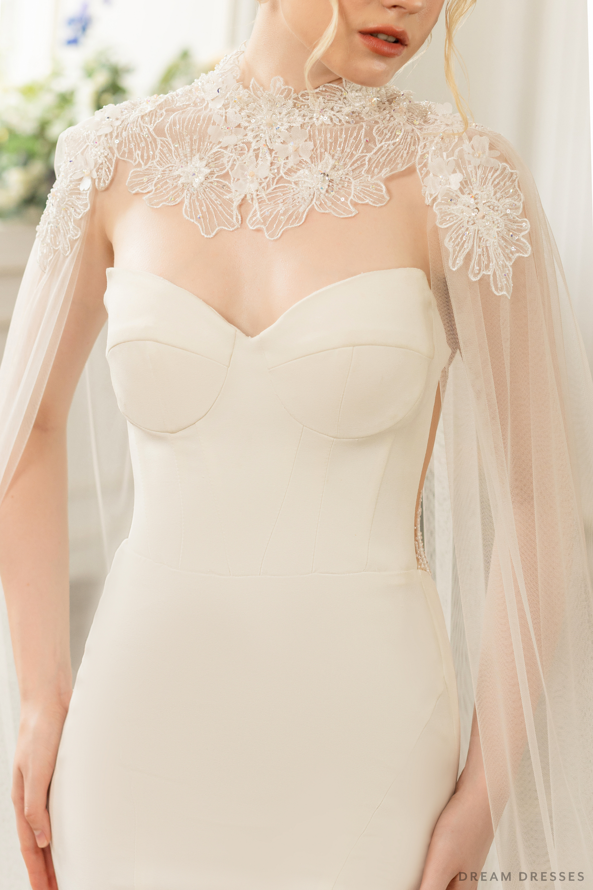 Couture Floral Lace Bridal Cape (#ELOSIA)