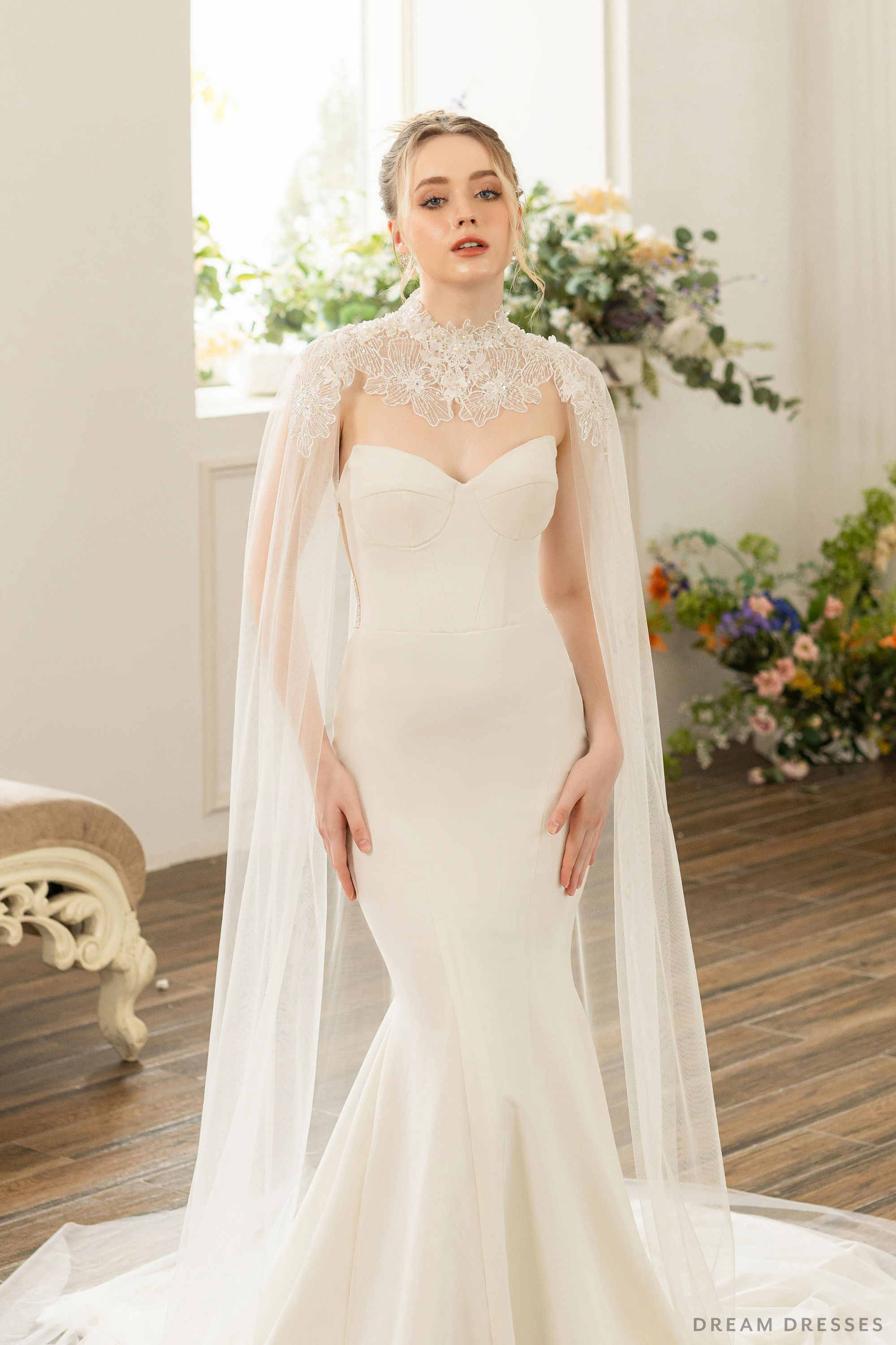 Couture Floral Lace Bridal Cape (#ELOSIA)