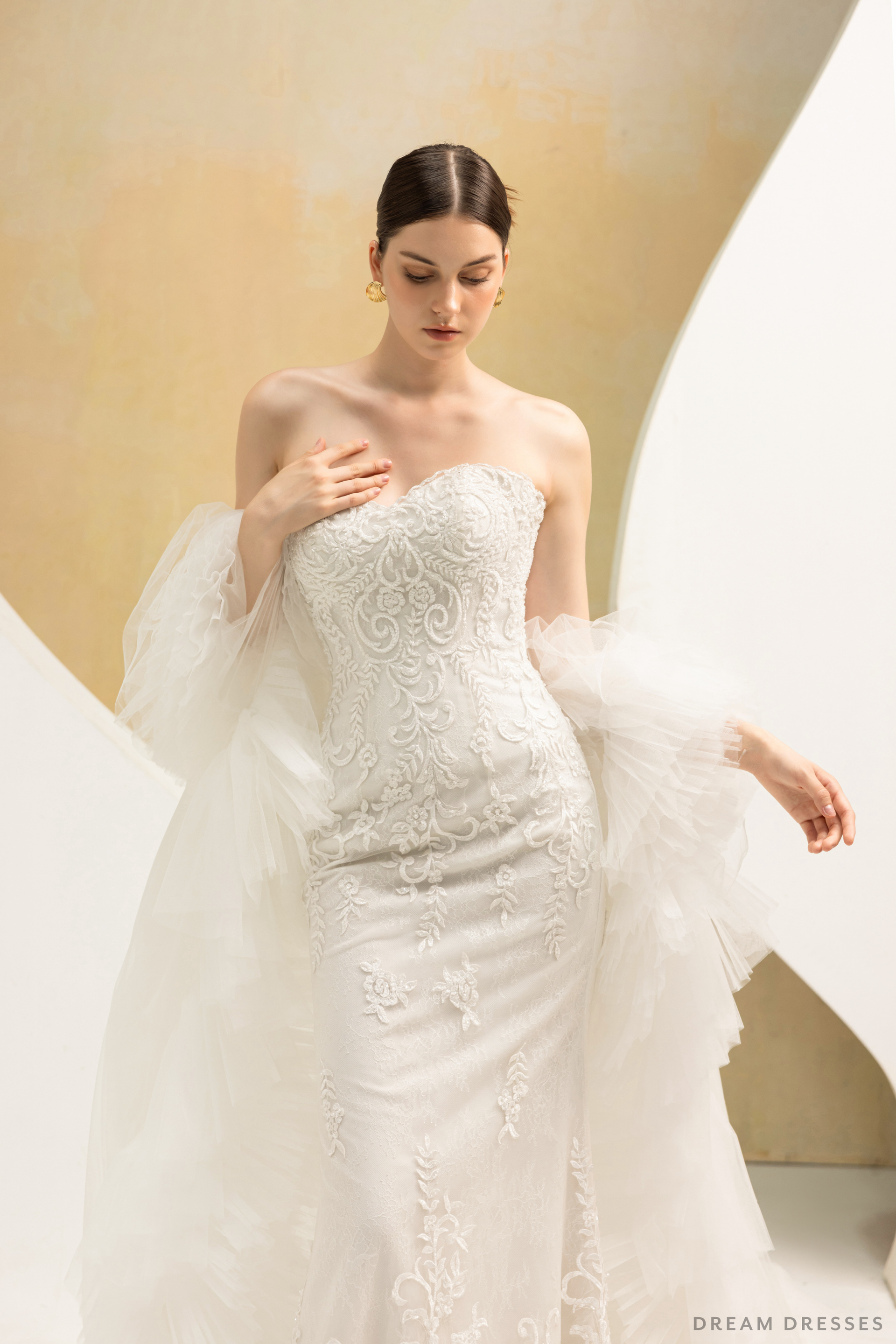 Ruffle Tulle Wedding Cape (#CERISE) - Dream Dresses by P.M.N.