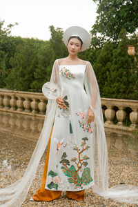 White Bridal Embroidery Ao Dai | Modern Vietnamese Bridal Dress (#ROYALINA) - Dream Dresses by P.M.N.