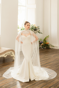 Couture Floral Lace Bridal Cape (#ELOSIA) - Dream Dresses by P.M.N.