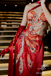 Red Phoenix Embroidered Modern Bridal Ao Dai (#XICHPHUONG) - Dream Dresses by P.M.N.