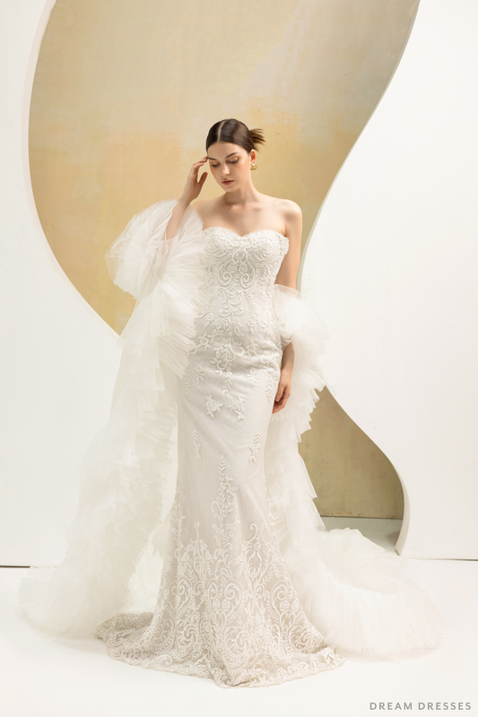 Ruffle Tulle Wedding Cape (#CERISE) - Dream Dresses by P.M.N.