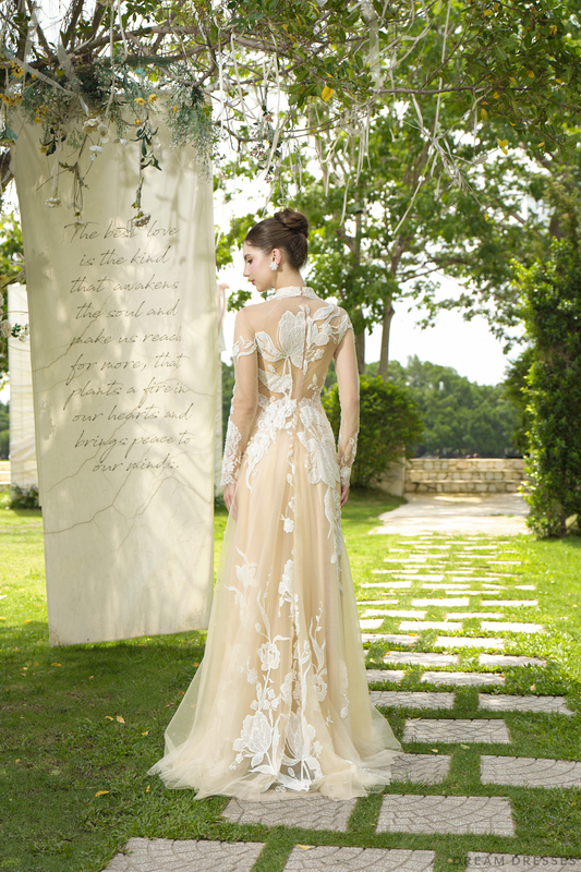 Champagne Bridal Ao Dai | Modern Vietnamese Bridal Dress (#TULIPE) - Dream Dresses by P.M.N.