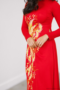 Red Bridal Ao Dai | Vietnamese Traditional Bridal Dress with Phoenix Embroidery (#PING) - Dream Dresses by P.M.N.
